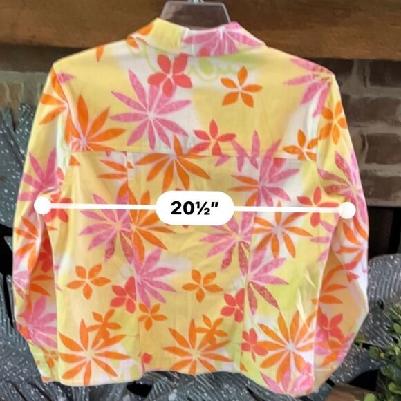 COLDWATER CREEK Size M Lightweight Jean Style Jacket In Yellow Pink Orange - Picture 4 of 5